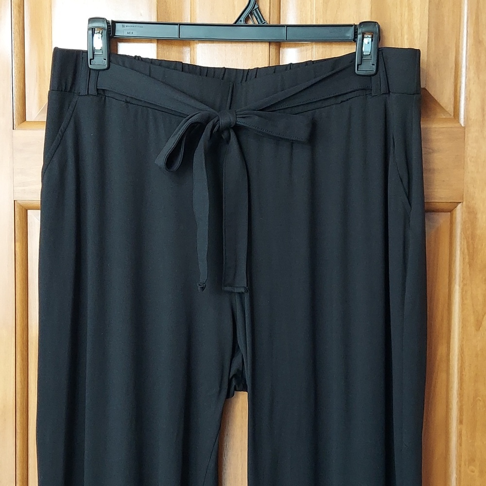 Studio 253 Black Womens Wide-Leg Elastic Waist Pants Belt Bow Size 3X Like New▪︎